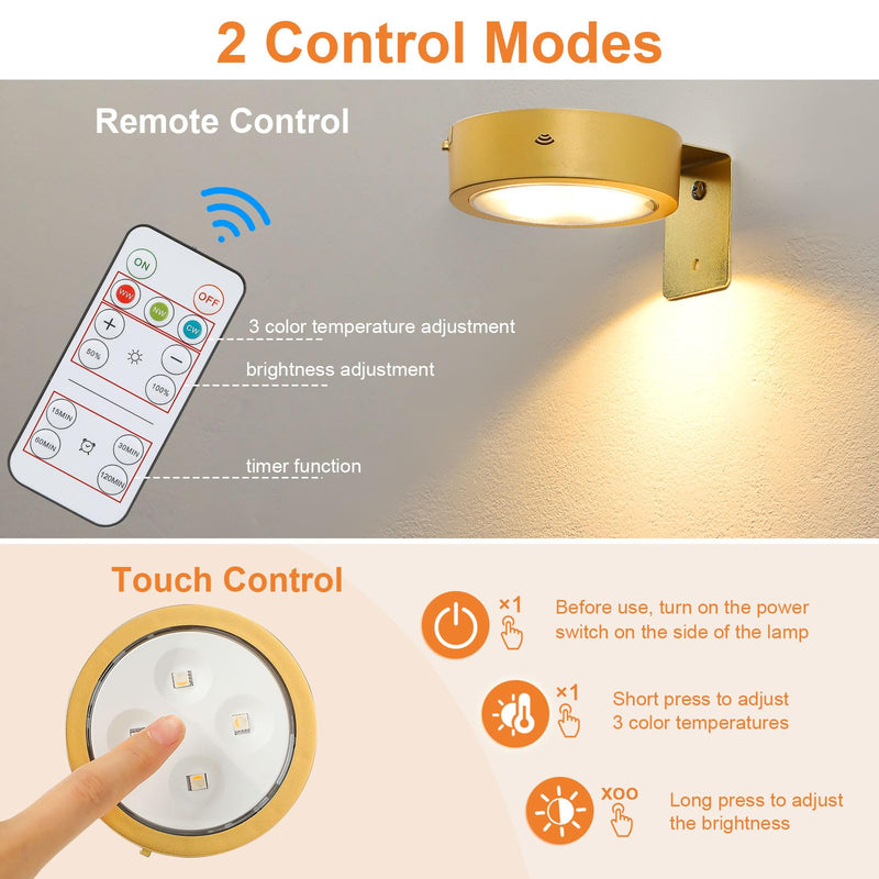 3Pcs Rechargeable Picture Lights,Battery Operated Wall Lights for Pictures with Remote Dimmable and Timer, 3 Lighting Modes Wireless Art Display Light for Picture Frame Paintings-Gold Gold 3Pcs