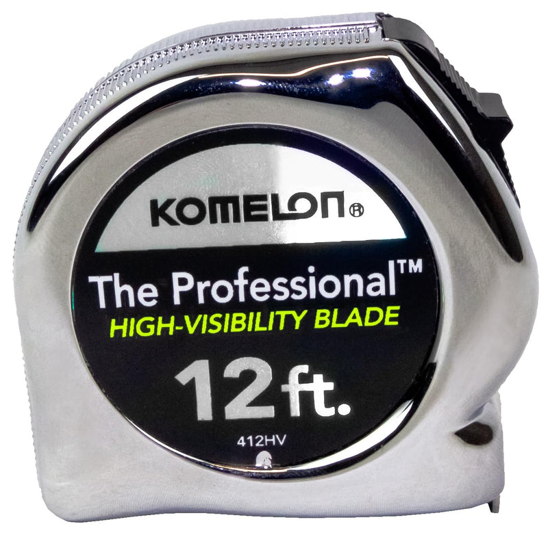 Komelon 412HV High-Visibility Professional Tape Measure, 12-Feet by 5/8-Inch, Chrome, Yellow, 12ft - Blade 3.7 m