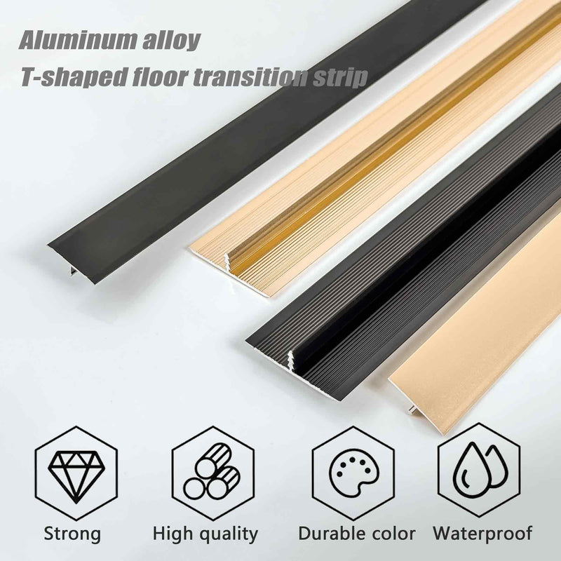 6 Pcs Aluminum T Molding Floor Transition Strip, 48" x 1.57" Aluminum Floor Transition Trim, Flat Threshold for Joining Vinyl, Tile, Wood Flooring Gaps(Black, 6pcs, 4ft x 1.6in) Black