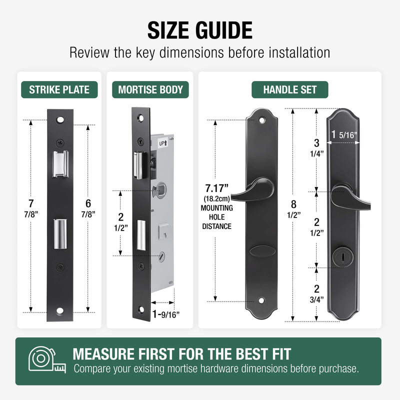 Flat Slot Storm Door Handle Complete Set, Fits for Pella,Larson,Wright Storm&Screen Doors, Perfect Ambidextrous Storm Door Handle Replacement with Key (Matte Black) Matte Black