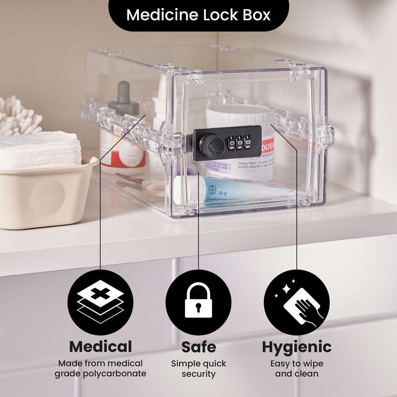 Lockabox Mini™ | Small Lock Box | 3 Litre Combination Lock Box For Food, Medicine & Home Safety | External Size 8.8 x 6.1 x 4.7 inches | BPA Safe (Crystal) Crystal