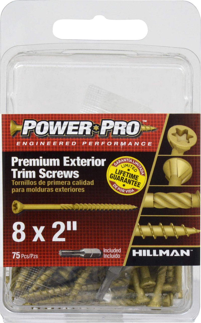 Power Pro 42502 Trim Screws, 75 Pieces, Bronze, 75 Piece (Pack of 2) #8 x 2" (Pack of 2)