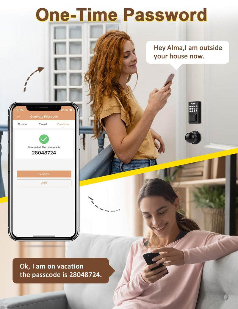 Keyless Entry Door Lock with Door Knobs, Fingerprint Entry Door Handleset, Electronic Digital Keypad Deadbolt with App, Auto Lock & One Touch Locking, Front Smart Door Handle Sets, Black Jet black