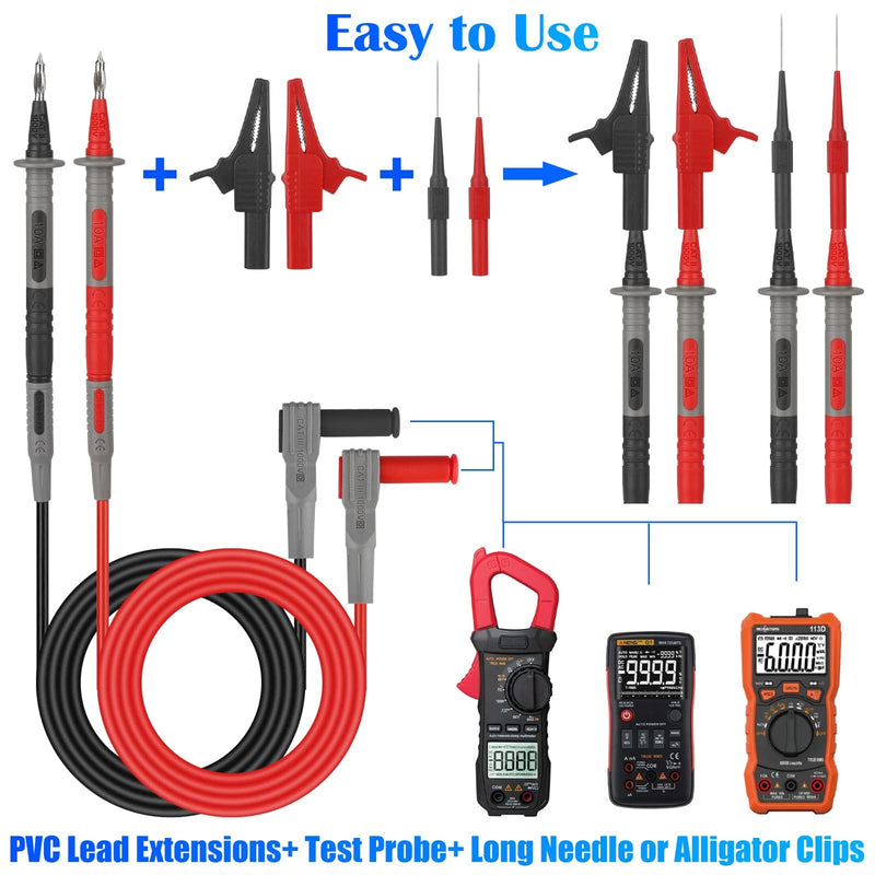 SUNJOYCO 8PCS Double Insulated Multimeter Leads, Electrical Test Leads Kit with Alligator Clips, Back Probe Pins, Test Probe Pens, 4mm Banana Plug Multimeter Probes for Digital Electrical Testing