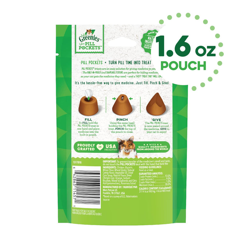 Feline GREENIES Pill Pockets for Cats Natural Soft Cat Treats, Catnip Flavor, 1.6 oz. Pack (45 Treats) - PawsPlanet Australia