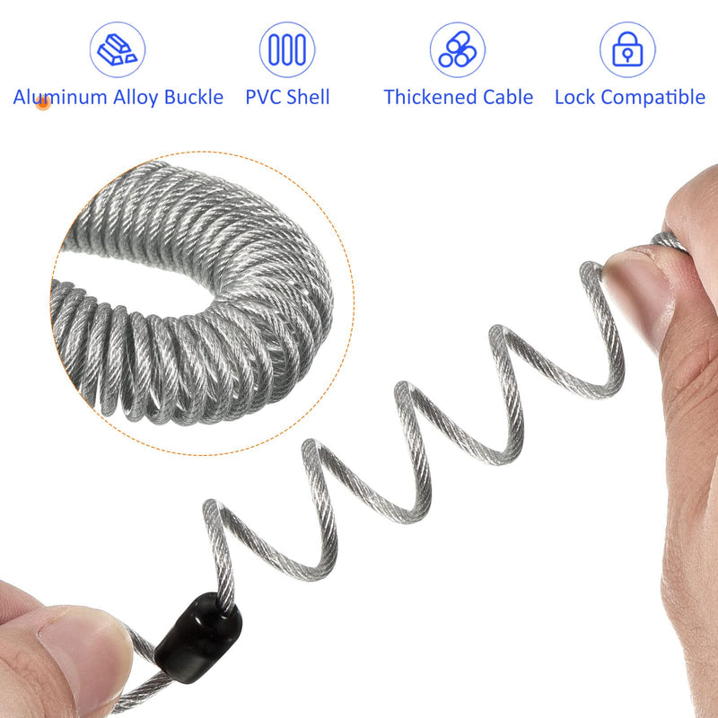 3 Pack Disc Lock Security Steel Cable - Plastic Coated Spring Reminder Wire Anti-Theft Rope, Apply to Outdoors Protection (2.5mmx1m, Transparent) 2.5mmx1m