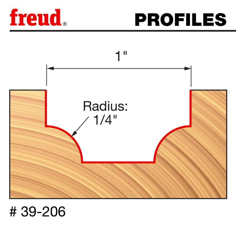 Freud 39-206: 1/4" Radius Ovolo Bit with 1/4" shank, 1-3/4" overall length