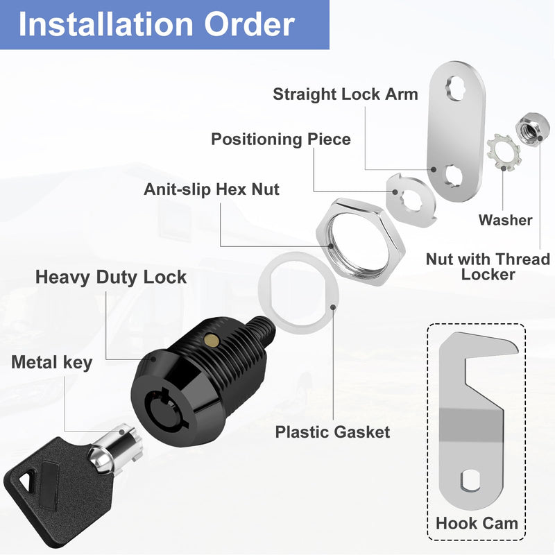 Black Toolbox Lock with Keys, Cabinet Locks Keyed Alike, Hook Cam, Tubular Cam Lock, Tool Box Lock with Manual, Harbor Freight Tool Cart Lock, Zinc Alloy (5/8 Inch 1 Pack-Black) 5/8 Inch 1 Pack-Black