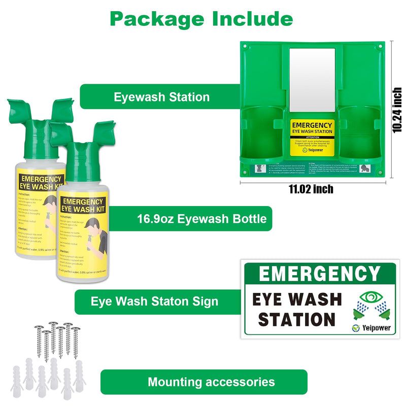 Portable Eyewash Station OSHA-Approved - Upgraded Emergency Eye Wash Bottles Flush Kit Clean Both Eyes Simultaneously Wall Mounted 16oz （No Solution） 1Pcs