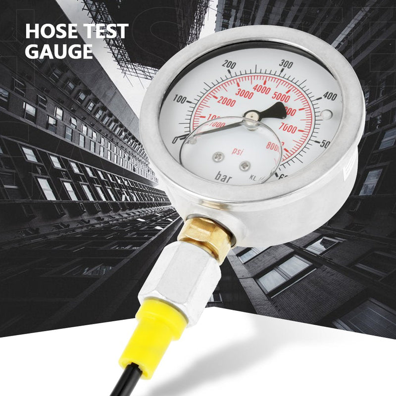 Hydraulic Hose with Gauge 0~600 BAR / 0~8500 PSI Dial Pressure Gauge with Pressure Test Hose M16*2-BSP 1/4 Thread Connector Pressure Test Kit