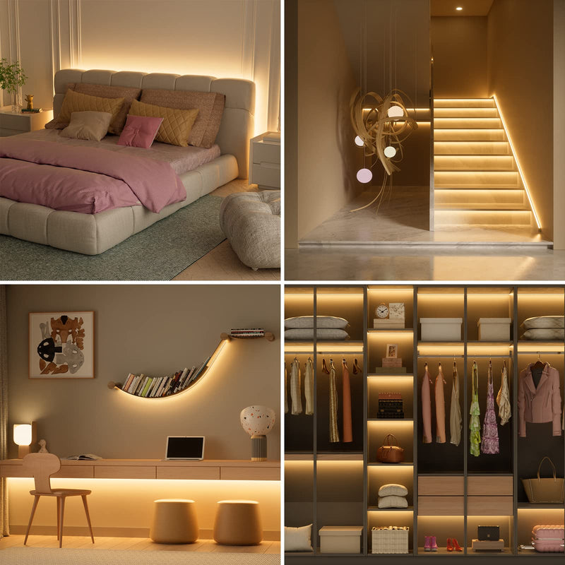 PAUTIX COB LED Strip Light 16.4ft/5m 2400LEDs Warm White 2700K,CRI93+ Super Bright High Lumen,Dimmable 24V Flexible LED Tape Light with RF Remote,24V 48W Power Supply,for Home&Office DIY Lighting 2700K-16.4ft/5m