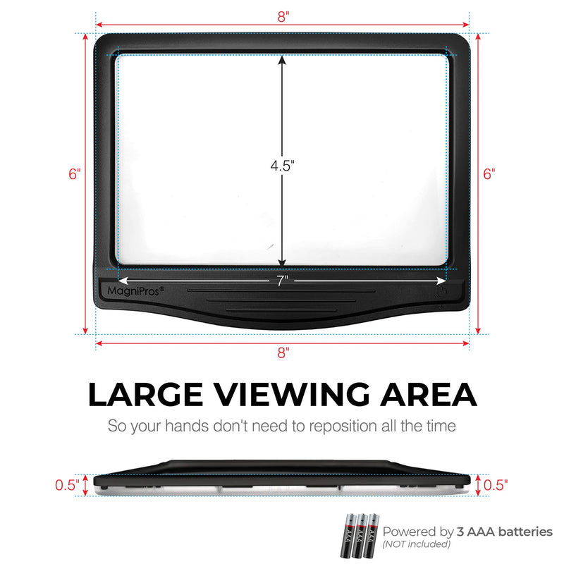 MAGNIPROS 5X Large LED Page Magnifier for Reading Magnifying Glass Reader with 3 Color Lighting Modes & Anti-Glare Lens to Reduce Eye Strain-Perfect for Fine Print, Aging Eyes, Low Vision and Seniors Black