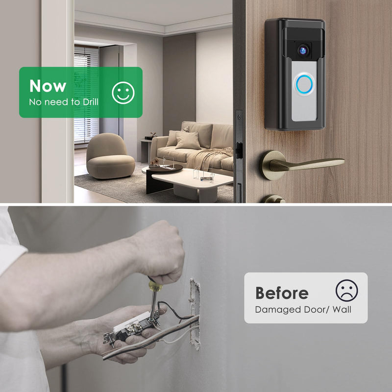 Liwin All-Metal Adhesive Video Doorbell Mount Compatible with Ring/Blink Wireless Video Doorbell, No-Drill Mounting Bracket Wedge Adapter Holder Accessories for Home Rentals, Black Black-Sensor Unblocked - NewNest Australia