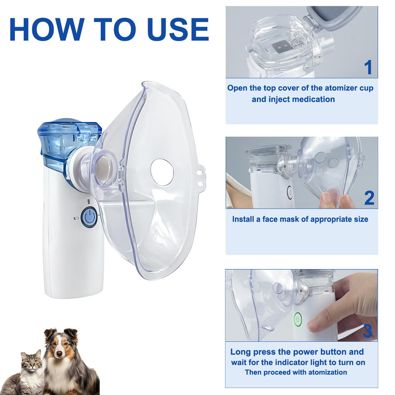 Portabe Cat Nebulizer,Handheld Nebulizer of Cool Mist for Dog Pets, USB Rechargeable Veterinary Nebulizer,Steam Inhaler for Home Office Use for Breathing Problems,Animal Use
