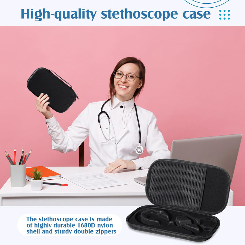 1 Pack Digital Stethoscope Case, 13.19 x 7.48 x 1.77 Inches Large Carrying Case Compatible with Digital or Cardiology Stethoscope, Black
