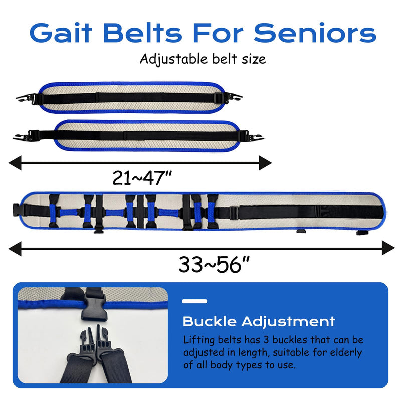 Adjustable Gait Belts for Seniors with Handles, Gate Belts Medical for Elderly, Transfer Belt for Elderly and Disabled, Safety Belt for Elderly Walking, Transfer Sling to Wheelchair (Blue) Blue