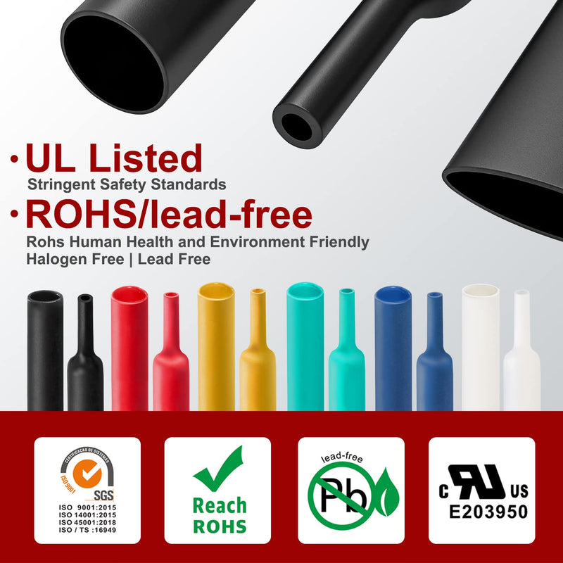 Chanzon 3:1 Ratio 1/16" (1.6mm) Heat Shrink Tubing - Marine Grade Waterproof Adhesive Lined - 8Ft Roll (2.5M Total Length) Black Polyolefin Sleeving Wrap Shrinking 3 to 1 Ratio 1pcs 1.6mm (1/16") - 8FT