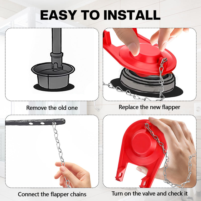 Lasnten 8 Pcs 3 Inch Rubber Toilet Flapper Replacement Kit Toilet Tank Flap with 2 Toilet Handle and Stainless Chain Toilet Stopper Flapper Compatible with TOTO Flapper Model G-Max, Easy to Install Red