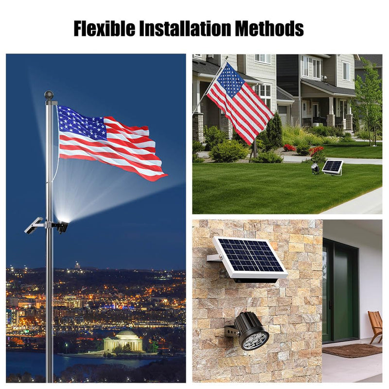Solar Flag Pole Light, Flagpole Light Solar Powered Outdoor Bright LED 6000K Dusk to Dawn IP65 Waterproof with Bracket Clamp Fits 1.4-3” Pole Mount and Stakes for Ground Wall Mounting 4 Volts