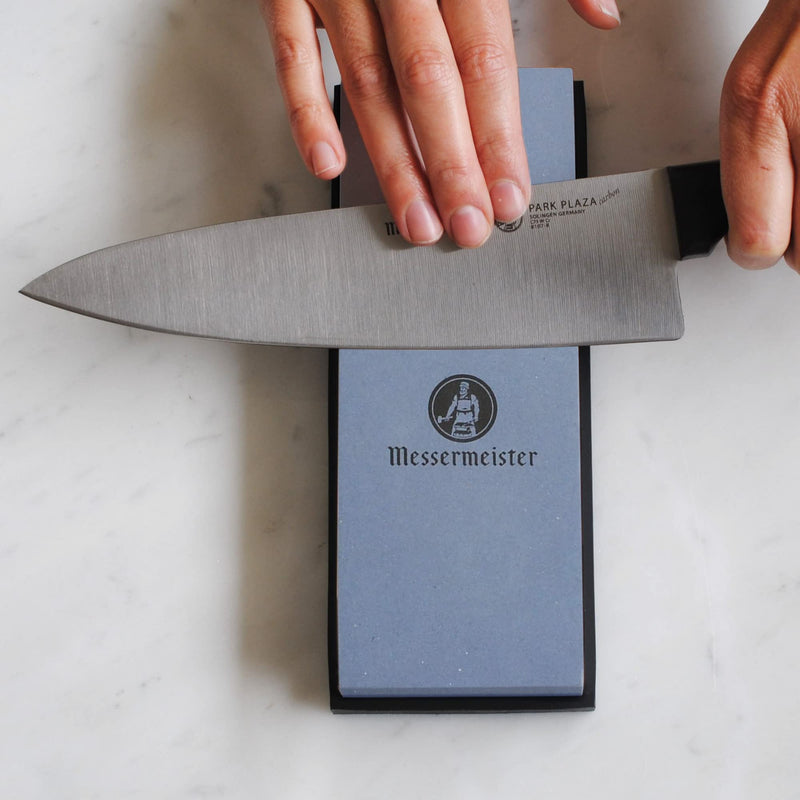 Messermeister Two-Sided Restoration Stone - Sharpens & Polishes Knives - 400 & 1000 Grit - Clog-Free Surface & Silicone Base for Secure Sharpening