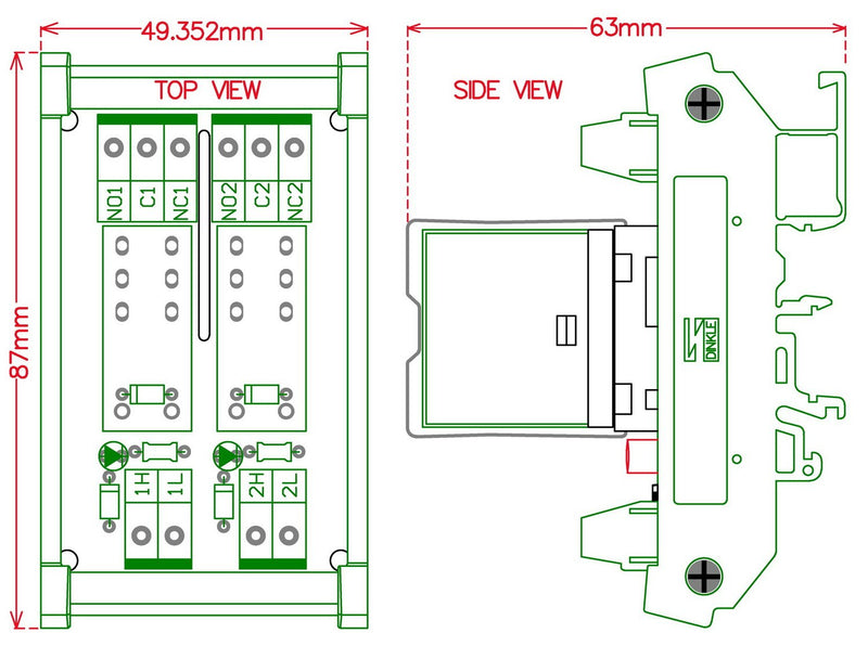 Electronics-Salon DIN Rail Mount AC/DC 12V Control 2 SPDT 16Amp Pluggable Power Relay Module, G2R-1-E 2 Channel 12V