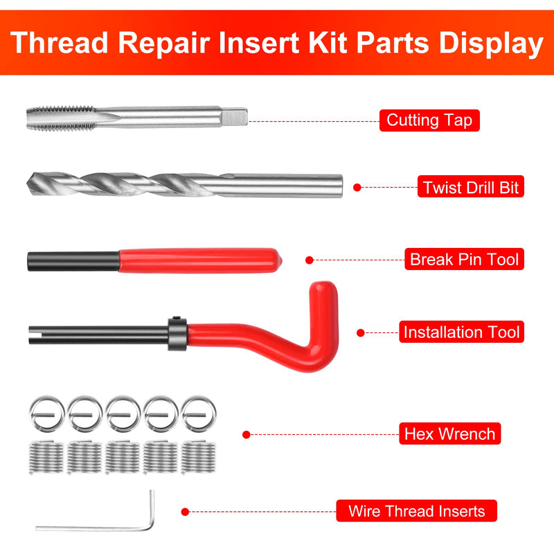 Thread Repair Kit M10 X 1.25mm, Metric Thread Repair Insert Kit Compatible Hand Tool Set for Damaged Thread and Auto Repairing Metric,M10×1.25mm