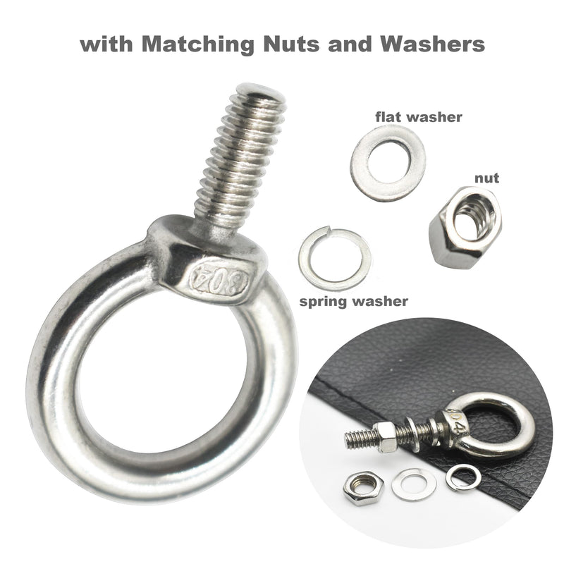 10 Packs M6 Stainless Eyebolt 1"(25mm) Long Male Screw Thread Ring Shoulder Eye Bolts M6*25mm(1")-10PCS