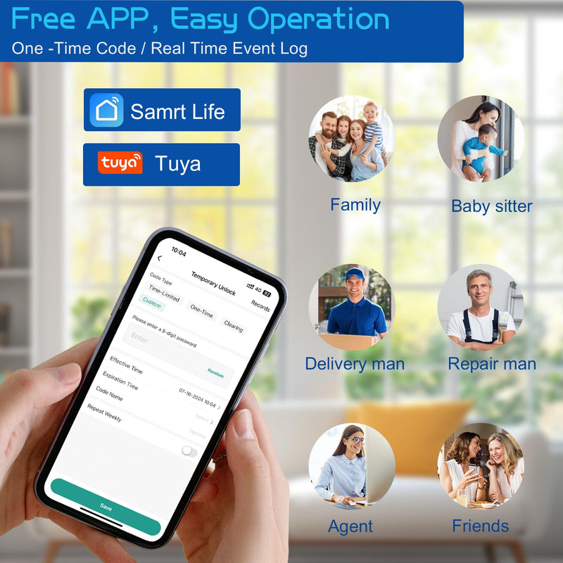 Smart Lock Keyless Entry Door Lock App Control, Touchscreen Keypad, Auto-Lock, IP54 Weatherproof, Easy Installation for Front Door