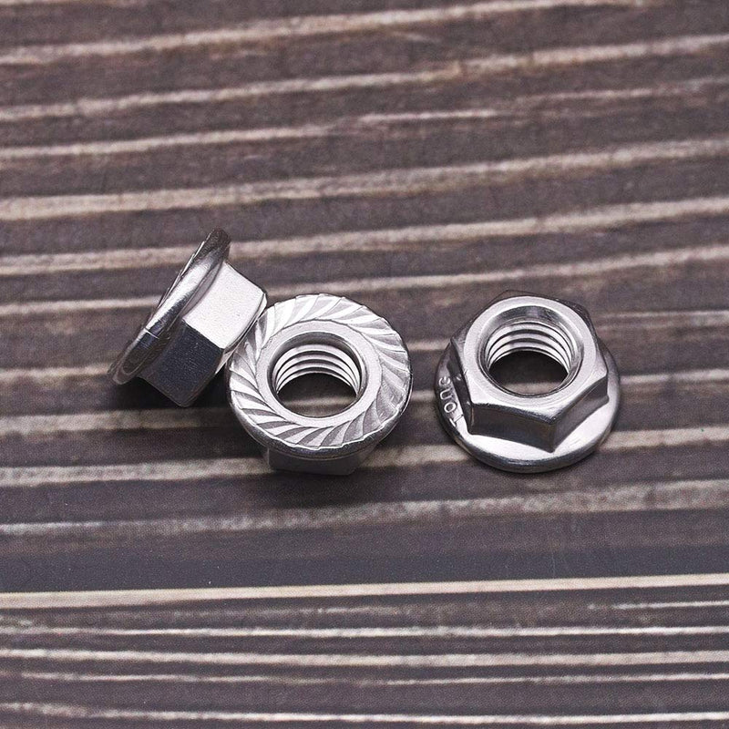 1/4-20 Serrated Flange Hex Lock Nuts, 304 Stainless Steel 18-8 Hexagon Nuts, Full Thread, Bright Finish, 50 PCS 1/4"-20