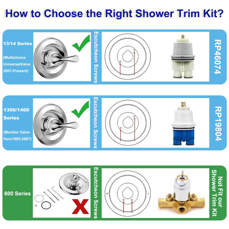 T13020-BL Shower Handle Trim Kit Compatible with Del ta R10000 Series Valve, Replacement Part for Del ta Classic 13 14 Series Single-Function Chrome Shower Trim Kit, Cartridge Not Included