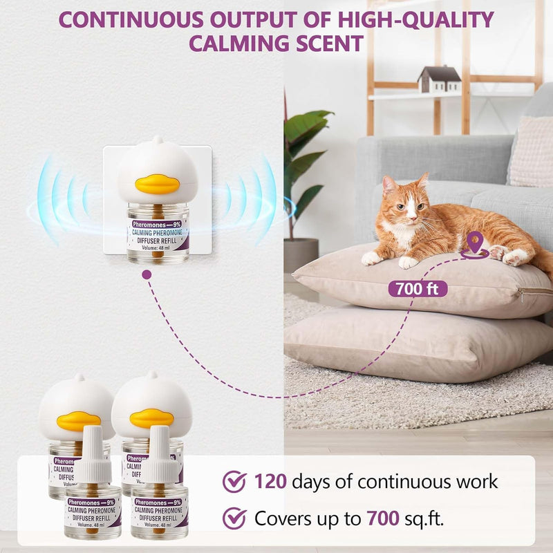 Cat Pheromones Calming Diffuser, Cat Calming Plug In Pheromone Diffuser Starter Kit with 2 Diffusers + 4 Refills - Relieve Anxiety, 120 Days Starter Kit Long-Lasting Stress Relief for Cats (Purple) Purple