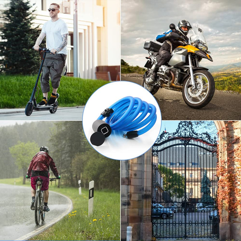 Bike Lock Keyless Combination Cable Lock eLinkSmart: Blue Waterproof Cable Lock 150cm Long Steel for Bicycle Scooter Motorcycle Door Fence Gate - Fingerprint Unlock via Phone App iOS Watch 150cm-blue