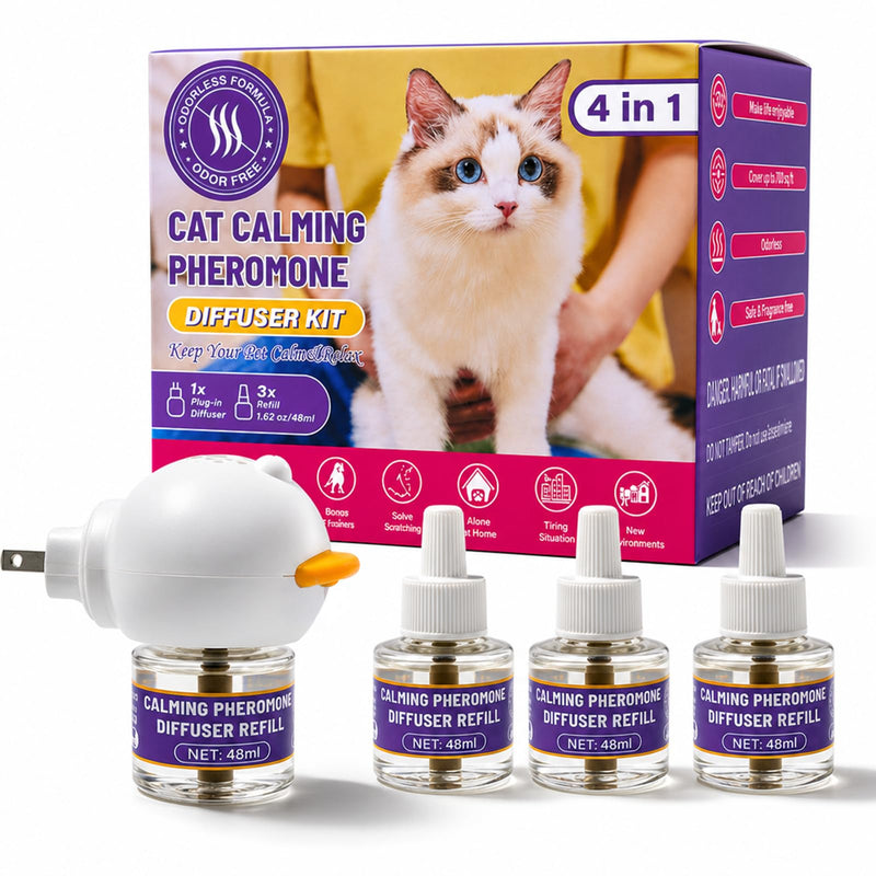 Cat Calming Diffuser with 3 Refills, 3 x 30 Day Cat Pheromone Diffuser for Stress, Fighting, Aggression, Excessive Meowing & Scratching, Best for Multi-Cat Home