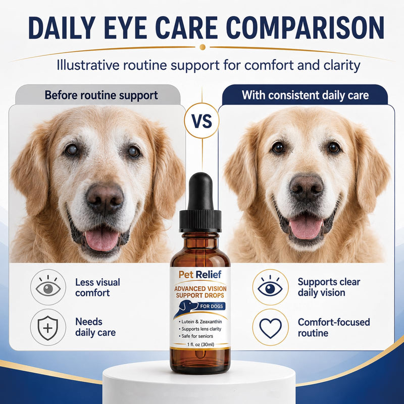 Pet Relief Advanced Vision, Gentle Daily Eye Support Drops for Dogs, Helps Maintain Clear & Comfortable Eyes, Clears Debris, Reduces Cloudiness, Easy Dropper Bottle