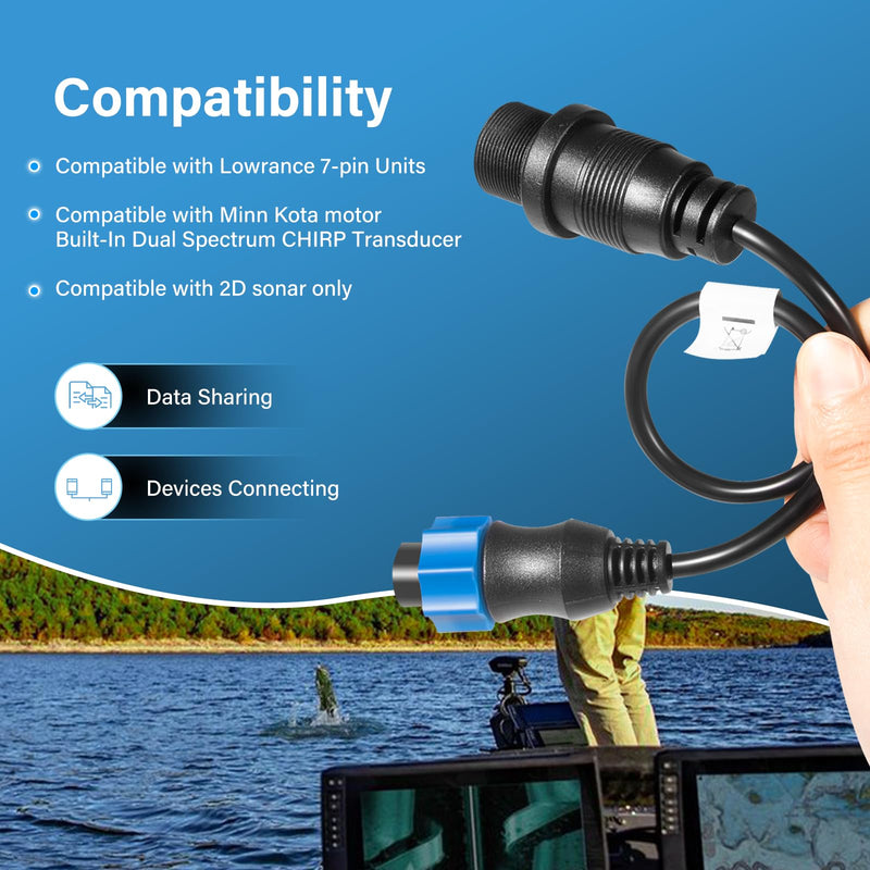 Upgrade MKR-DSC-10 1852077 DSC Adapter Cable for Lowrance 7-pin Fish Finders, for Minn Kota Motor Built-in Dual Spectrum Chirp Transducer Compatible with 2D Sonar