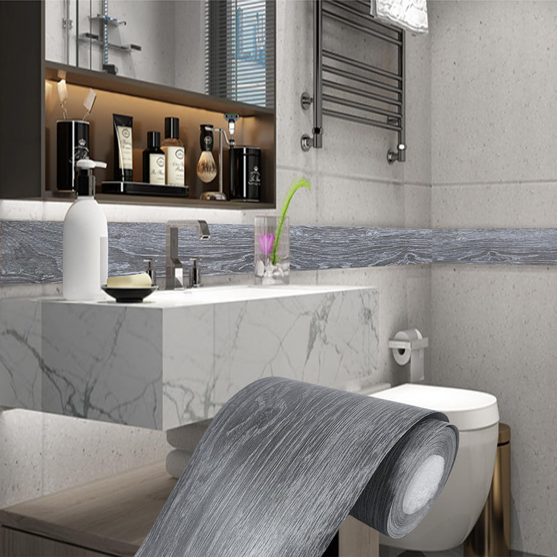 YESUS Dark Gray Wood Grain 3D 10M Wallpaper Border Removable PVC Waterproof Peel and Stick Wallpaper,Bathroom Mirror Frame Border Sticker Wall Decor 3.94 Inch by 32.8 Feet