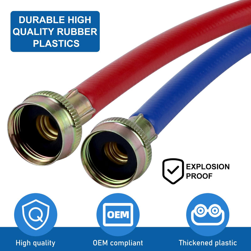 Washer Hoses 4FT,Rubber Washing Machine Hoses 3/4 Washer Machine Hoses 2 packs,Burst Proof Water Supply Lines for Hot and Cold Water Washer Hoses,Universal for All Standard Wash Machines-by MIFLUS Rubber 4foot-Straight