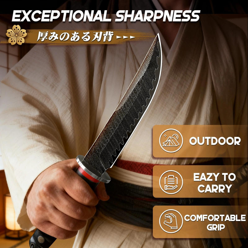 Purple Dragon Japanese Fixed Blade Knife - Fathers' Day Gift Idea for Dad with Gift Box - Samurai Katana Knife with Wooden Sheath - Razor Sharp Camping Knives for Survival Bushcraft