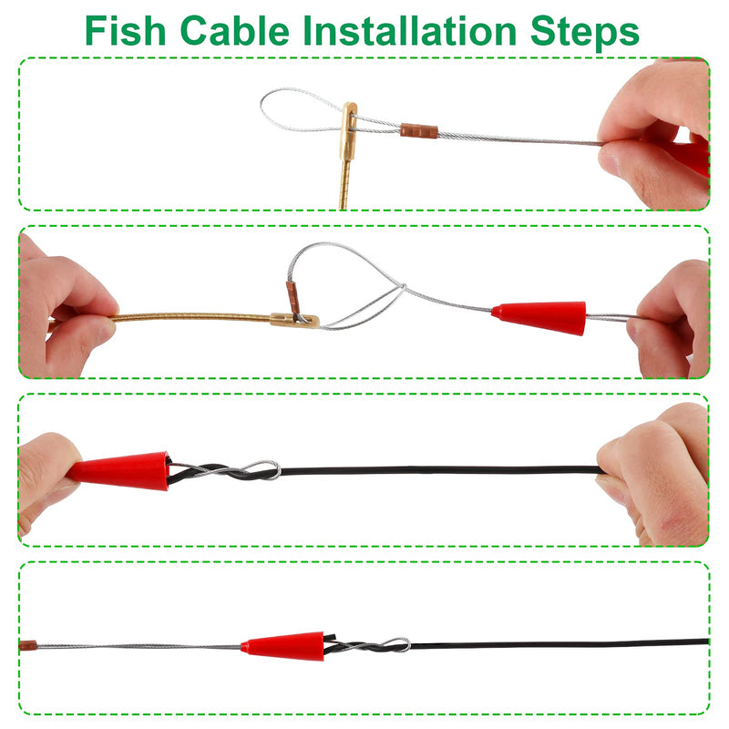 21 Feet Fiberglass Fish Tape Cable Rods, Electrical Wire Running Pull/Push Kit with Hook and Hole Kit Glow Rod, Hook Hole, Green 21FT