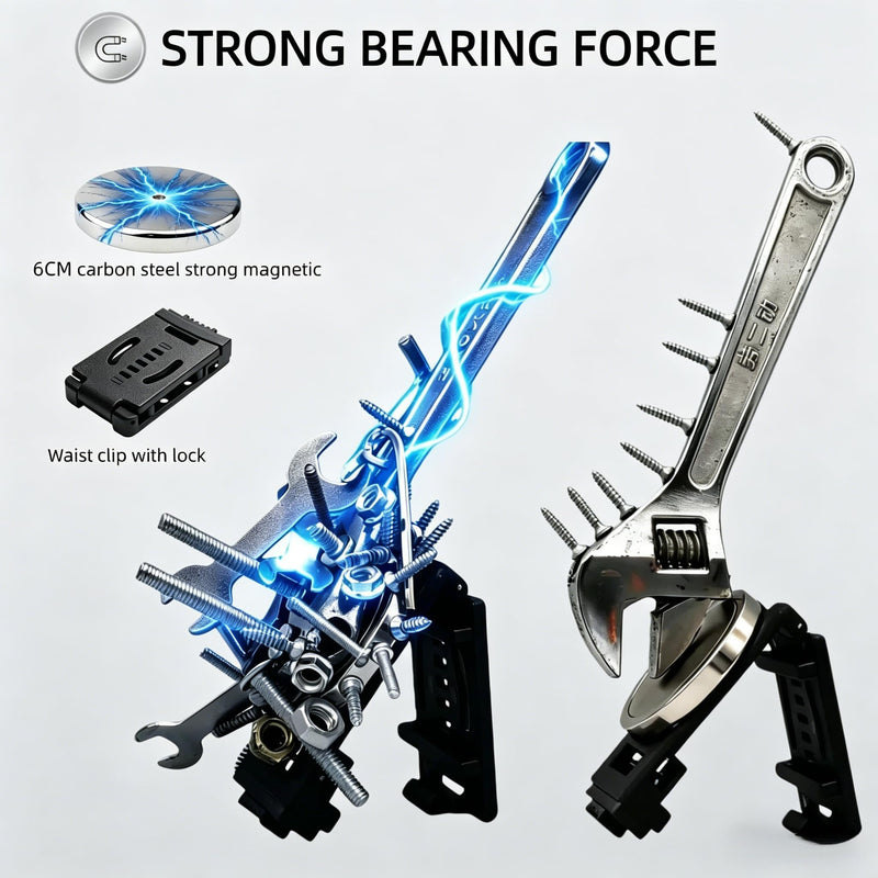 Clip-On Magnetic Belt Tool Holster for Wrench, Pliers, Screwdriver, Hammer, Drill Bits & Sockets Silver,Silver