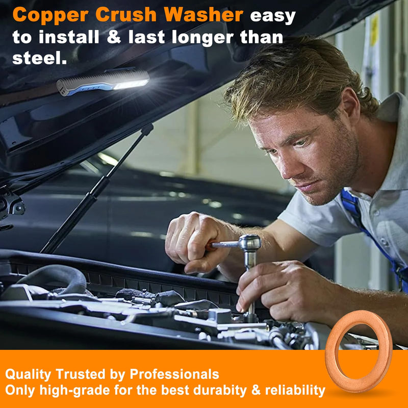 200pcs 9 Sizes Premium Copper Metric Sealing Crush Washers Assortment Kit,Flat Sealing Washer M5 M6 M8 M10 M12 M14,Flat Ring Sump Plug Oil Seal Gasket Sealing Fitting Washers for Industrial,Household