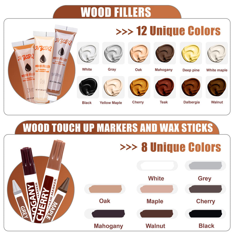 Wood Furniture Repair Kit- Set of 41 Laminate Vinyl Floor Repair Kit Wood Fillers,Floor Scratch Repair, Touch Up Markers, Restore Hardwood Scratches, Cracks, Hole for Floor, Table, Door, Cabinet 3