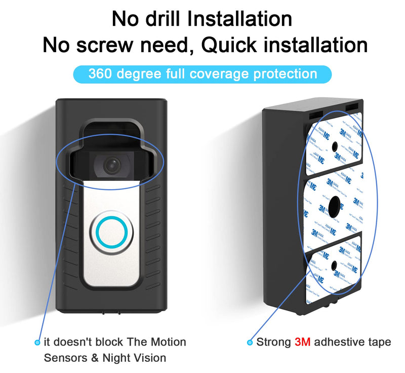 Adhesive Mount Compatible with for Video Doorbell No-Drill Mounting Bracket cover Holder Not Block Doorbell Sensor Adhesive Mount