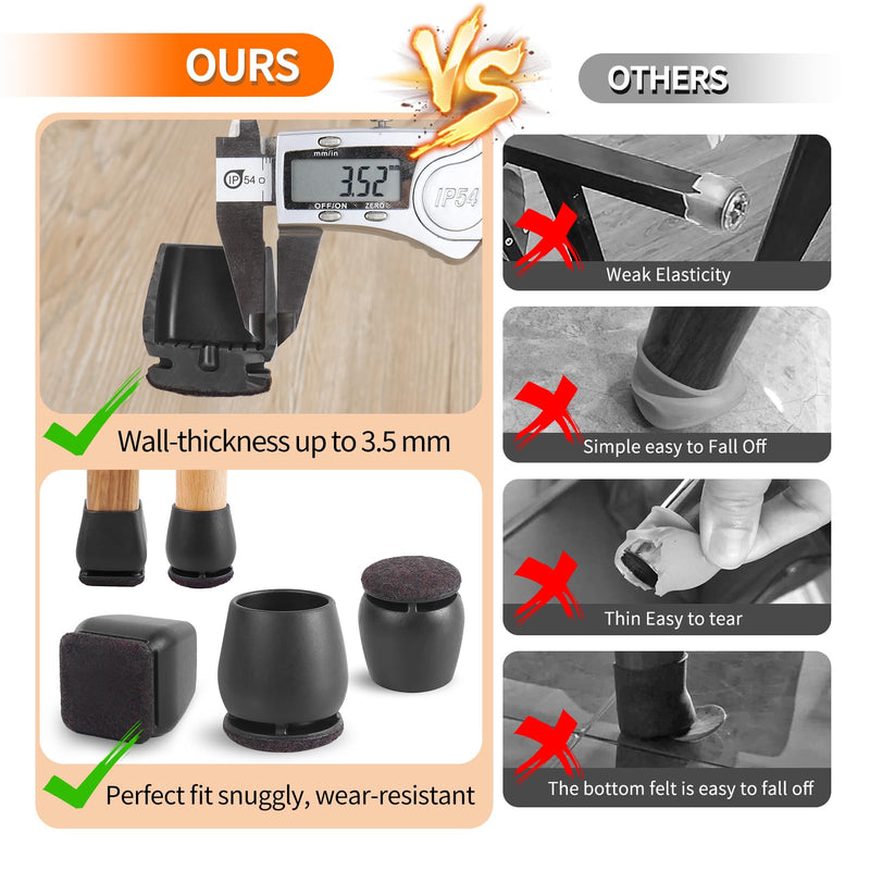 Ezprotekt 24 Pcs Black Chair Leg Floor Protectors for Hardwood Floors, Felt Furniture Pads Caps Covers, Bar Stool Floor Protectors Cups for Dining Table Desk Chair (Fit 0.83 "- 1.02", 21-26mm) Round Medium