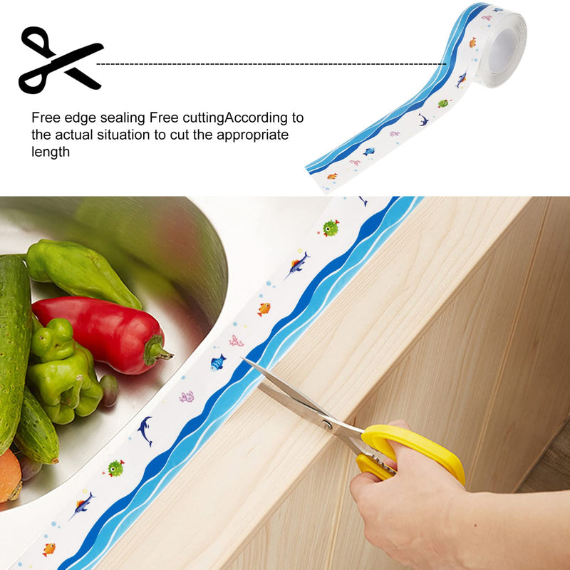 Housoutil Caulk Strip Tape Shower Sealant Strip Self Adhesive Caulking Sealing Tape for Kitchen Bathroom Sink Countertop Toilet Bathtub Sea Animal Pattern Sky-blue