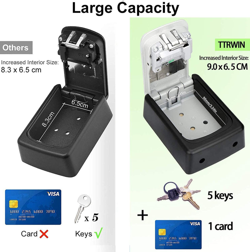TTRWIN Key Lock Box for Outside, Resettable 4 Digit Combination Waterproof Lockbox, Key Safe Storage Security Lock Box, 5 Keys Large Capacity Wall Mounted LockBox for House Key, ID Card, Garage Key Gray-003 1 Pack