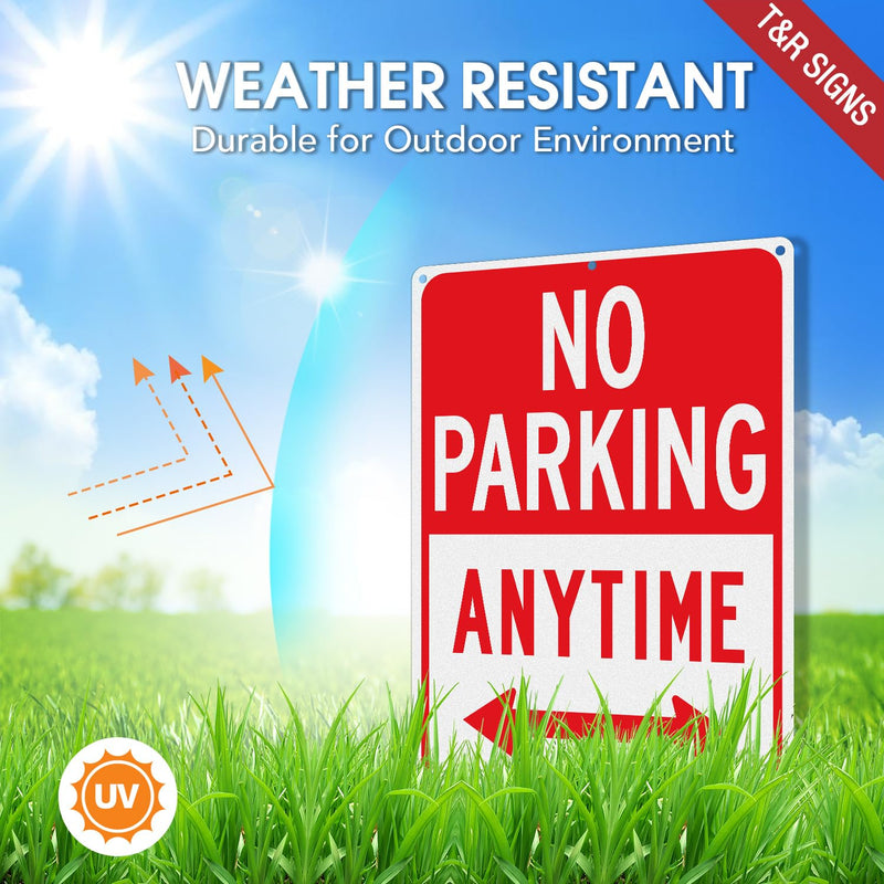 T&R No Parking Anytime Sign - 1 Pack - 14 x 10 Inches Rust Free .040 Aluminum Reflective - UV Protected, Waterproof, Weatherproof and Fade Resistant - 6 Pre-drilled Holes 14" x 10" - 1 pack
