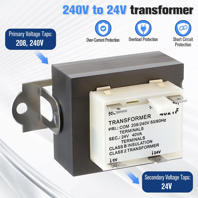 24V Transformer, Primary 208V 240V, Secondary 24V, 0130M00138S 208V 240V to 24V Transformer, HVAC Furnace Transformer with Foot Mount, 40VA Transformers Compatible with Goodman/Amana/Trane