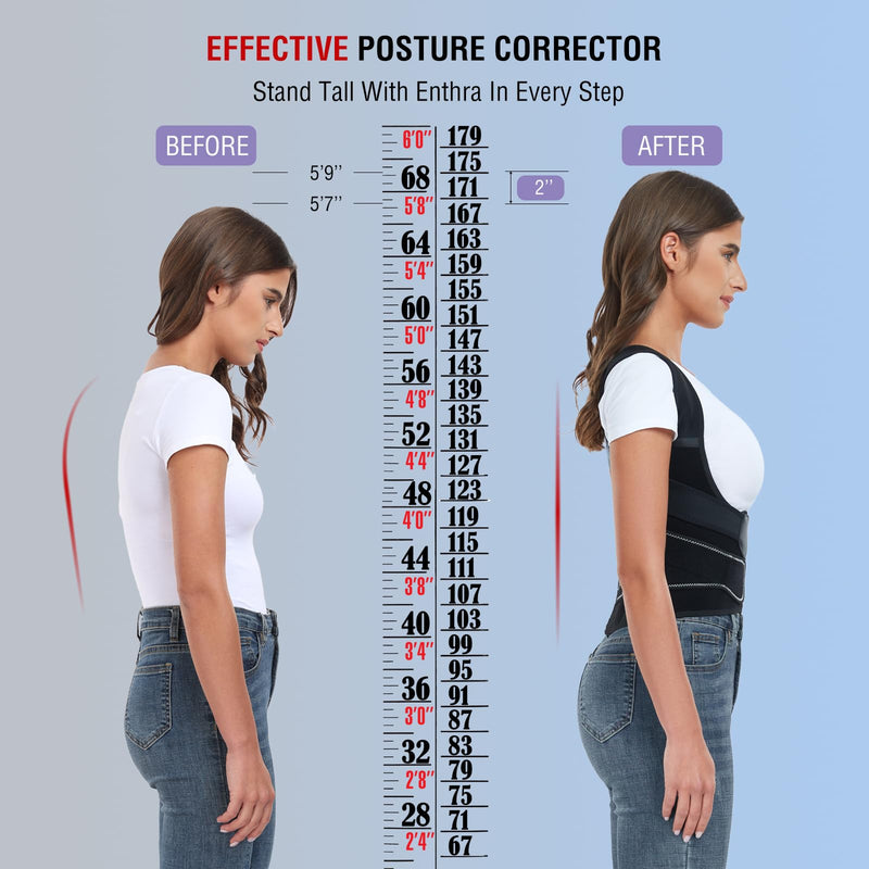 Back Brace Posture Corrector for Women and Men with Spine Vertical Alignment System, Lower Back Pain Relief, Back Straighter Instant Posture Corrector - Scoliosis Medium (Waist 32"-40") Black