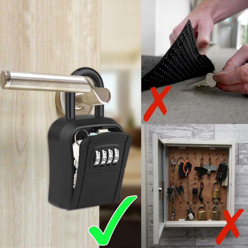 Key Lock Box, [New Version] Diyife Lock Box for House Key, Portable Lockbox for Keys, 4 Digit Combination Key Safe Storage, Waterproof Key Lock Box Wall Mounted for Outdoor Home Garage Office, Black 1 Pack